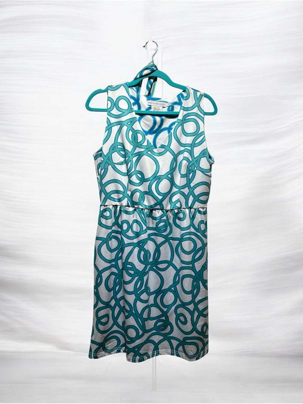 Gretchen Scott Designs Teal and White Ring-Print Sleeveless Dress